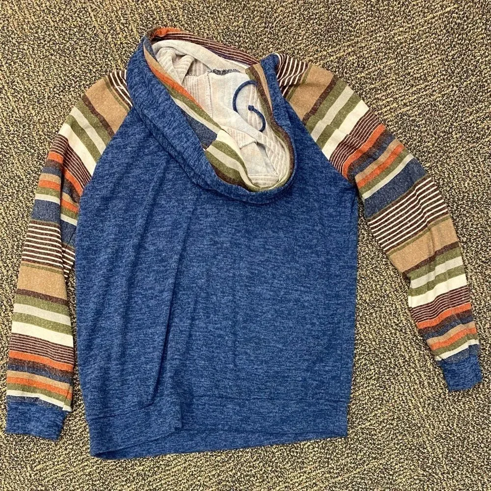 MY Story blue and stripes soft knit hoodie‎ tunic top